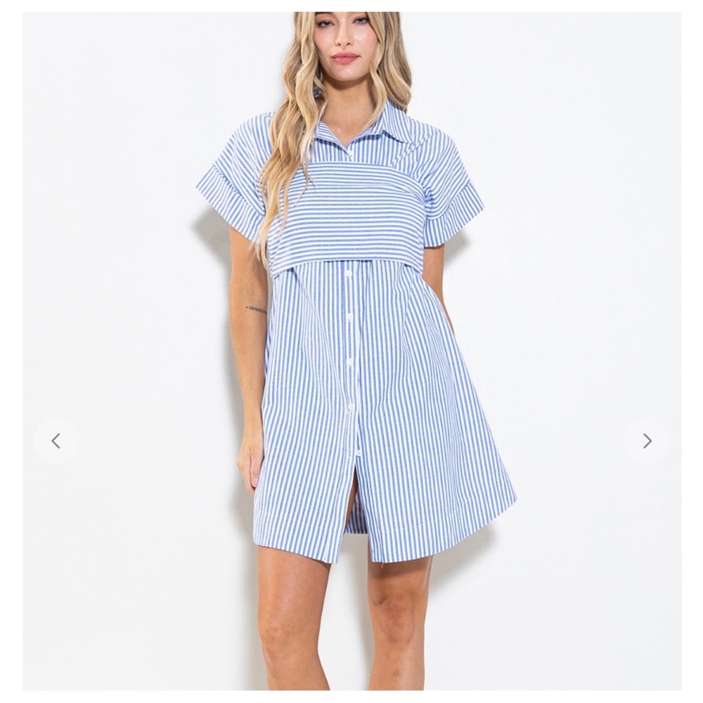 38 Boho 3 Way Wear Striped Copped Top and Shirts Set - Picture 3 of 7